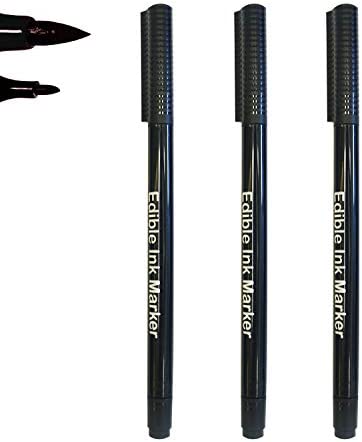 Dual Tips Food Coloring Pens, Food Grade Markers and Gourment Writers, Edible Ink for Decorating, Set of 3, Black, by Edibleink